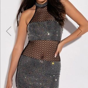 Beautiful  Halter Top Rhinestone Mini Dress